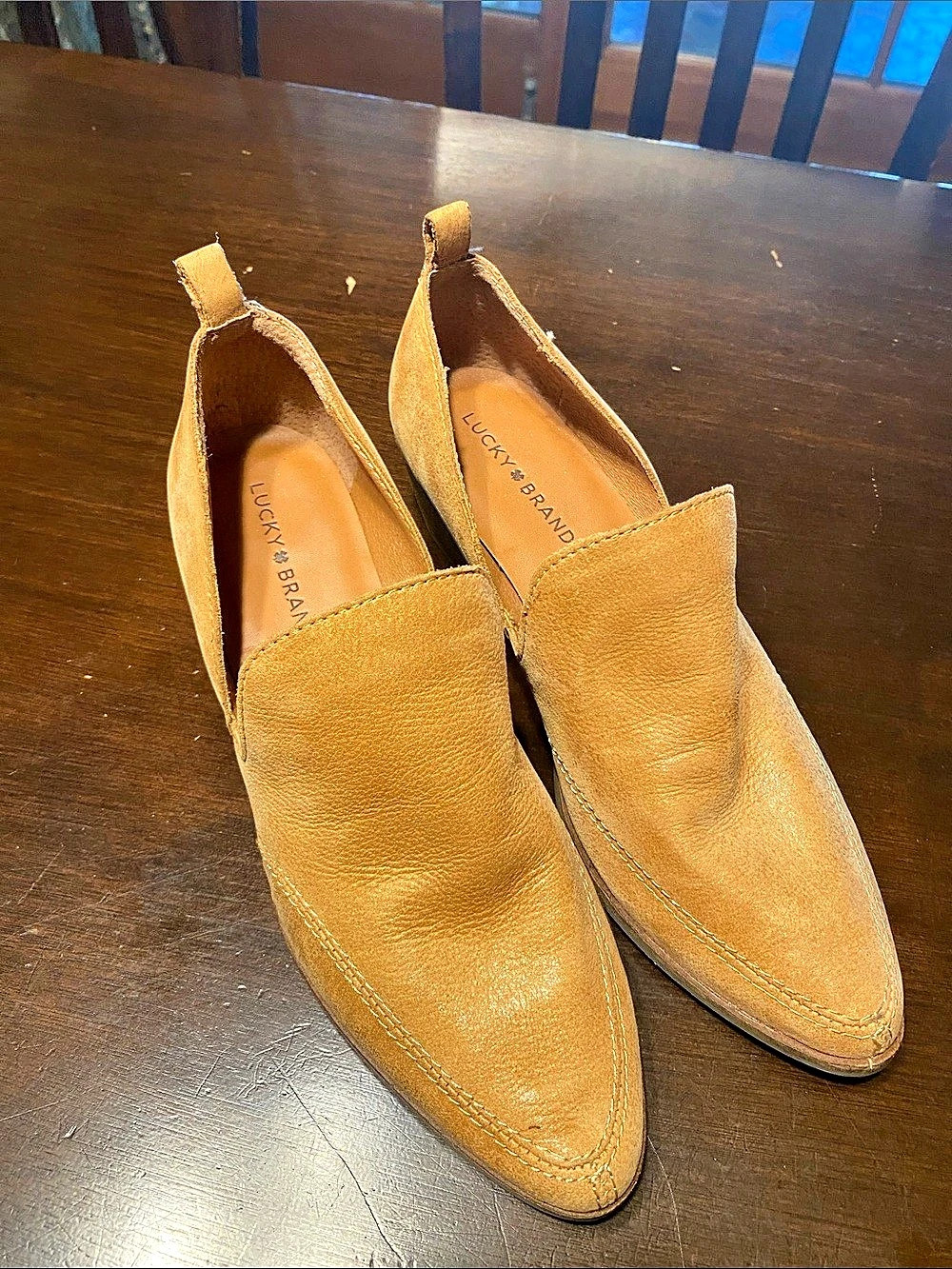 Lucky Brand Leather Pointed Toe Block Heel Shoes in Brown